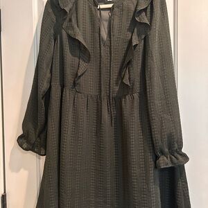 Loft Olive Green Ruffled Long Sleeve Dress